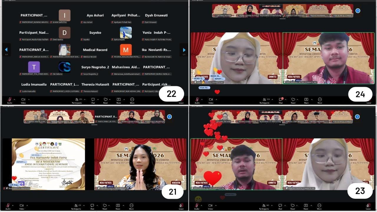 Keterangan : Gambar 21 Penyerahan Sesi Kepada MC dan Penyerahan Sertifikat Kepada Moderator Pertama, Gambar 22 Sesi Istirahat, Gambar 23 Pembukaan Kembali Acara oleh MC, Gambar 24 Sesi Ice Breaking secara Daring